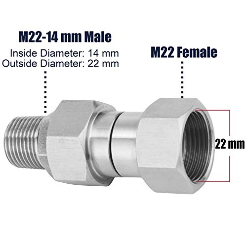 M MINGLE Pressure Washer Swivel Fitting, Metric M22 14mm Thread, Stainless Steel, 4500 PSI - Image 4