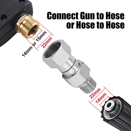 M MINGLE Pressure Washer Swivel Fitting, Metric M22 14mm Thread, Stainless Steel, 4500 PSI - Image 3