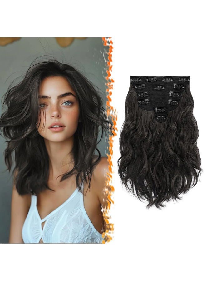 BARSDAR Clip-In Hair Extensions Black Brown 30 cm Wavy Short Clip-In Extensions for Women 6 Pieces Full Head Thick Synthetic Hairpieces Extensions - Black Brown - Image 1