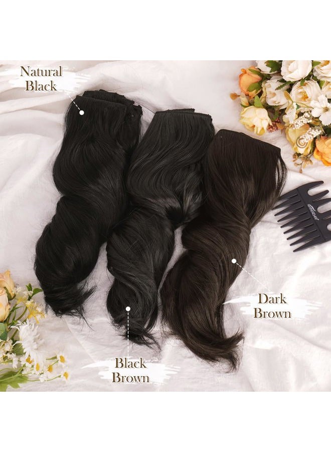 BARSDAR Clip-In Hair Extensions Black Brown 30 cm Wavy Short Clip-In Extensions for Women 6 Pieces Full Head Thick Synthetic Hairpieces Extensions - Black Brown - Image 5