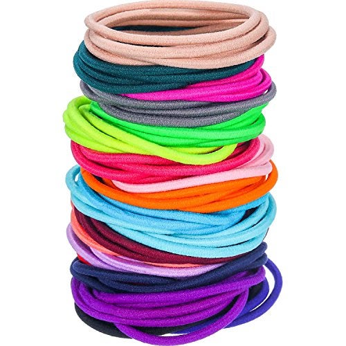 eBoot 100 Pieces Hair Elastics Hair Ties Ponytail Holders Hair Bands (5 x 0.3 cm, Bright Color) - Image 1