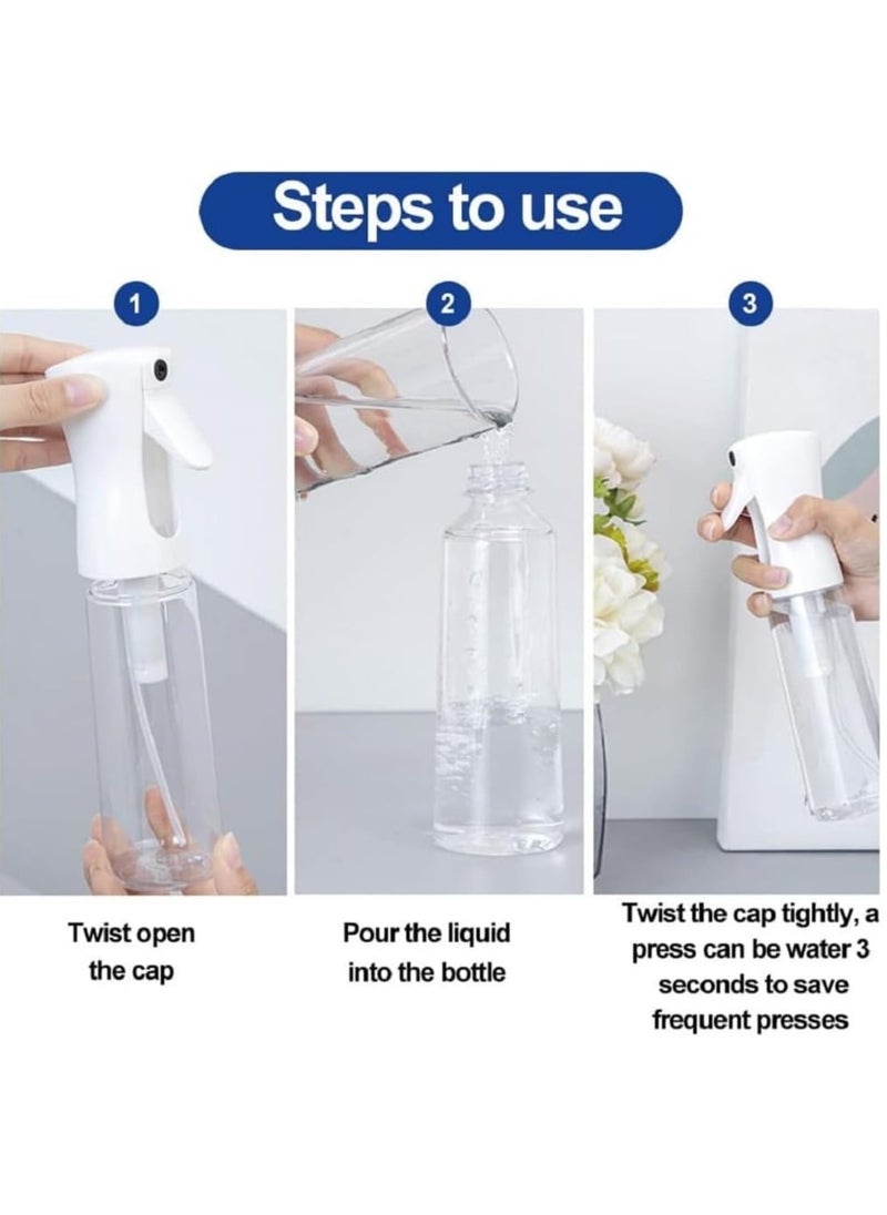 HaHaHai 2 Piece Hair Spray Misting Bottle, 200ml + 500ml Refillable Fine Mist Sprayer Bottle, Ultra Fine Continuous Water Mister For Salon, Gardening, Plants & Skin Care (Transparent)  - Image 5