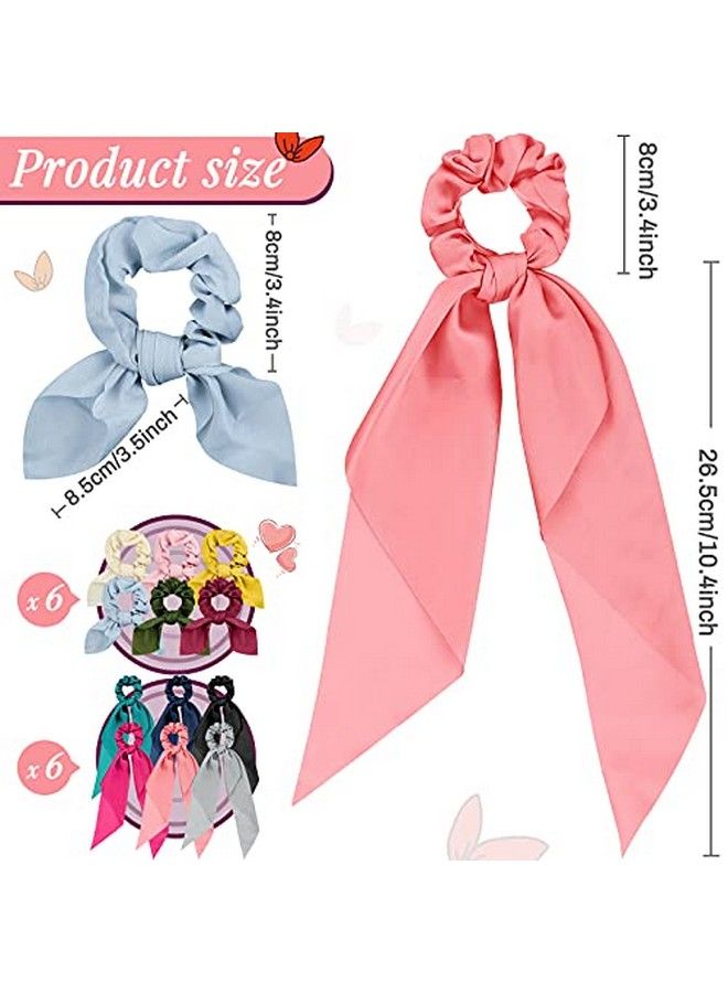 Mtlee 12 Pieces Hair Scarf Scrunes Hair Bow Scrunes For Girls Women Hair Scrunes With Bow Bunny Ear Bowknot Elastic Hair Bands Bow Hair Ties Ponytail Holders (Classic Pattern Fresh Color)  - Image 4