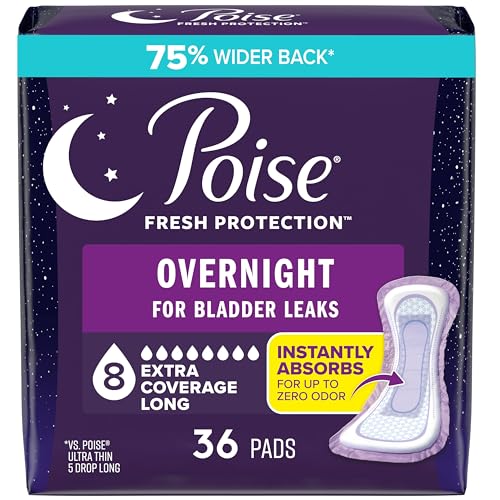 Poise Overnight Incontinence Postpartum Pads for Bladder Leaks 8 Drop Extra Coverage 36 Count