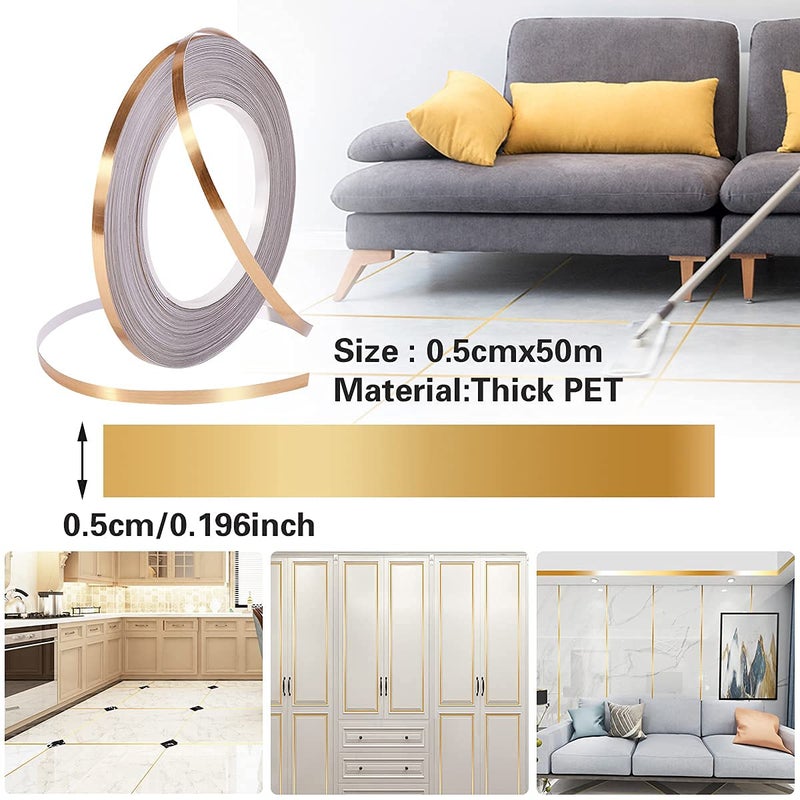 Sajag Tile Stickers for Flooring Tiles Gap Tape Waterproof Waterproof Gap Sealing TapeFilling StickerSelfAdhesive CeramicMarble Wall Floor Decor Tape 05 cm 50 Meter Golden 5 - Image 3