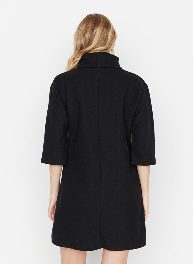 trendyol Black Turtleneck Shift/Straight Mini Thessaloniki Long Sleeve Knitted Dress - Image 5