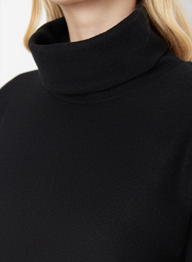 trendyol Black Turtleneck Shift/Straight Mini Thessaloniki Long Sleeve Knitted Dress - Image 4