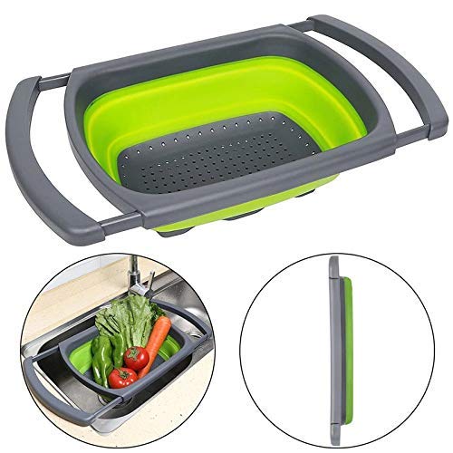 SEMITO FruitVegetable and Food Strainer Use Over The Sink with extendable Handles Drying Rack Basket for Kitchen Sink Pack of 1 Multi Colour - Image 2