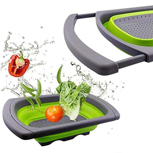 SEMITO FruitVegetable and Food Strainer Use Over The Sink with extendable Handles Drying Rack Basket for Kitchen Sink Pack of 1 Multi Colour - Image 1