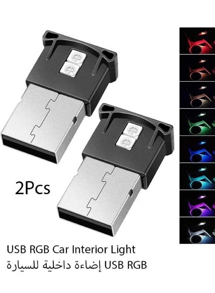2-Pack Mini USB RGB LED Car Interior Light – 8-Color Ambient Lamp with Brightness Control, Breathing Mode, Smart Sensor, Portable USB Night Light for Car, Laptop & Home - Image 1