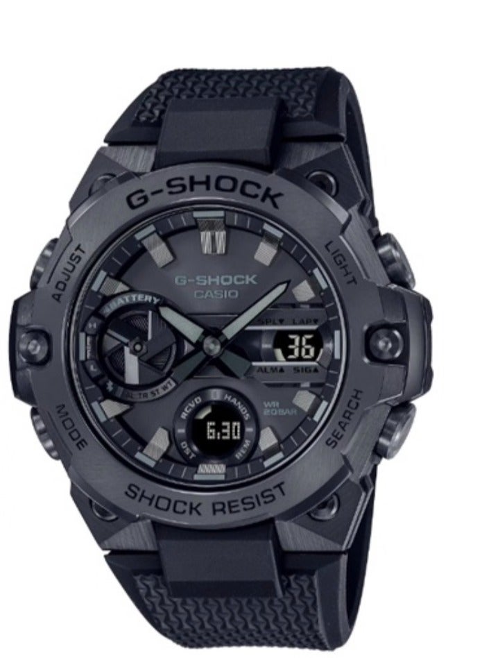 كاسيو سلسلة CASIO G-STEEL - علبة دوائر مزدوجة من الكوارتز، حزام راتنجي، ساعة كورية-الكورية، نسخة للرجال والنساء، وجه أسود - Image 1