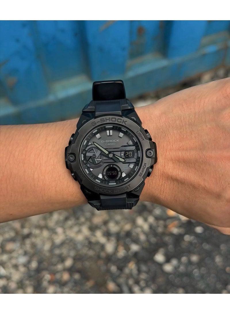 كاسيو سلسلة CASIO G-STEEL - علبة دوائر مزدوجة من الكوارتز، حزام راتنجي، ساعة كورية-الكورية، نسخة للرجال والنساء، وجه أسود - Image 2