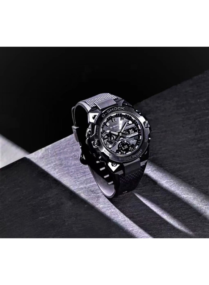 كاسيو سلسلة CASIO G-STEEL - علبة دوائر مزدوجة من الكوارتز، حزام راتنجي، ساعة كورية-الكورية، نسخة للرجال والنساء، وجه أسود - Image 3