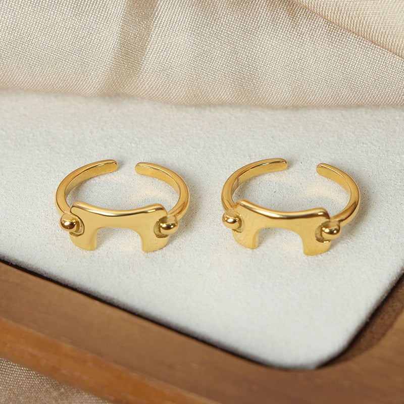 Europe and the United States personality simple ins style jewelry geometric square shape stitching design titanium steel gold-plated opening ring - Image 2