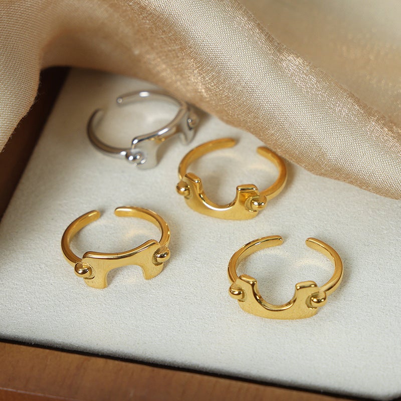 Europe and the United States personality simple ins style jewelry geometric square shape stitching design titanium steel gold-plated opening ring - Image 4