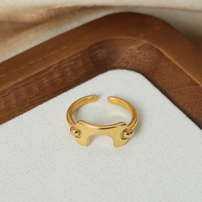 Europe and the United States personality simple ins style jewelry geometric square shape stitching design titanium steel gold-plated opening ring - Image 1