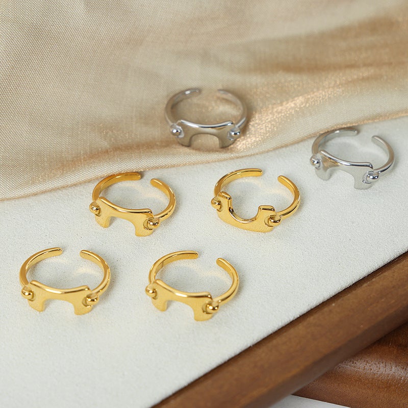 Europe and the United States personality simple ins style jewelry geometric square shape stitching design titanium steel gold-plated opening ring - Image 3