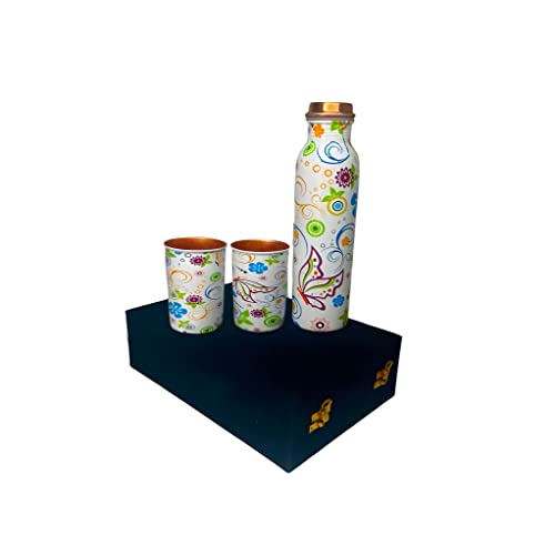 Piepot Copper Water Bottle 1 Ltr | Copper Water Bottle with Glass Set | Meena Work | 100% Pure | Leak-Proof | 2 Water Glass 300ml each | Best for Gifting (Meena Printed) - Image 3
