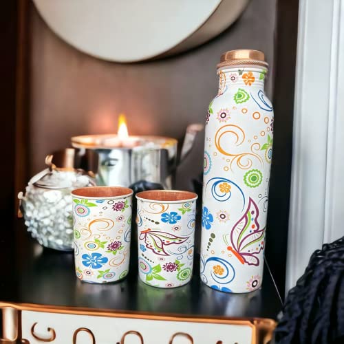 Piepot Copper Water Bottle 1 Ltr | Copper Water Bottle with Glass Set | Meena Work | 100% Pure | Leak-Proof | 2 Water Glass 300ml each | Best for Gifting (Meena Printed) - Image 5