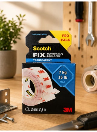 شريط تثبيت شفاف مزدوج من 3M Scotch FIX – لاصق قوي شفاف للاستخدام الداخلي – حل تثبيت مخفي وعالي التحمل