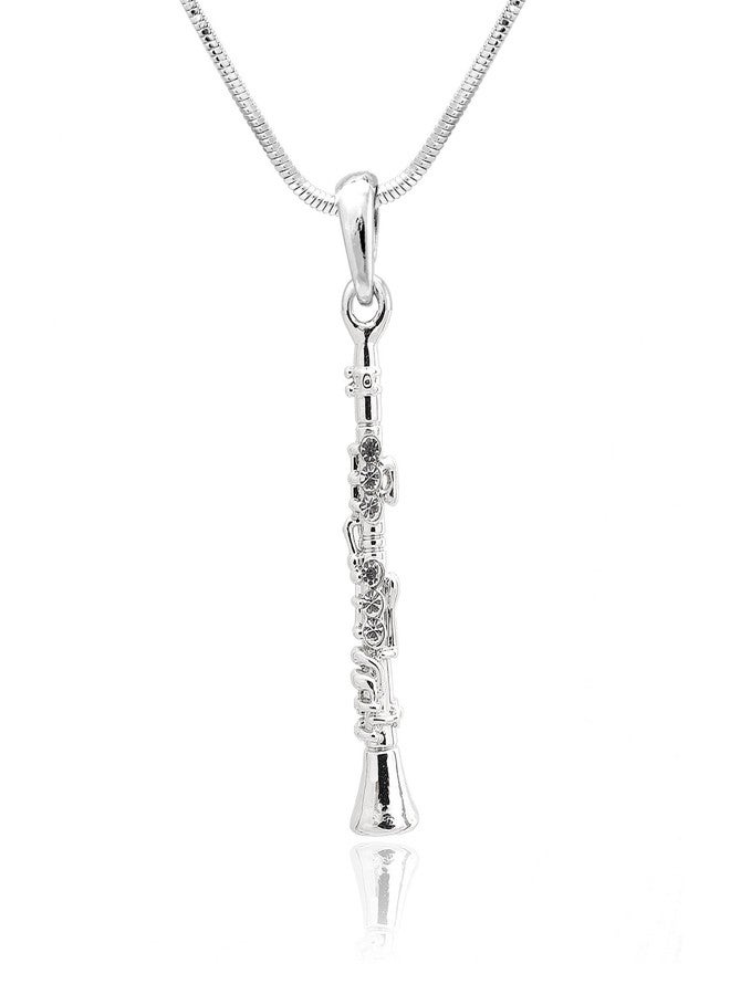 سبيننج دايزي قلادة سبينينغ ديزي مطلية بالفضة على شكل آلة موسيقية خشبية (كلارينيت) - Image 1
