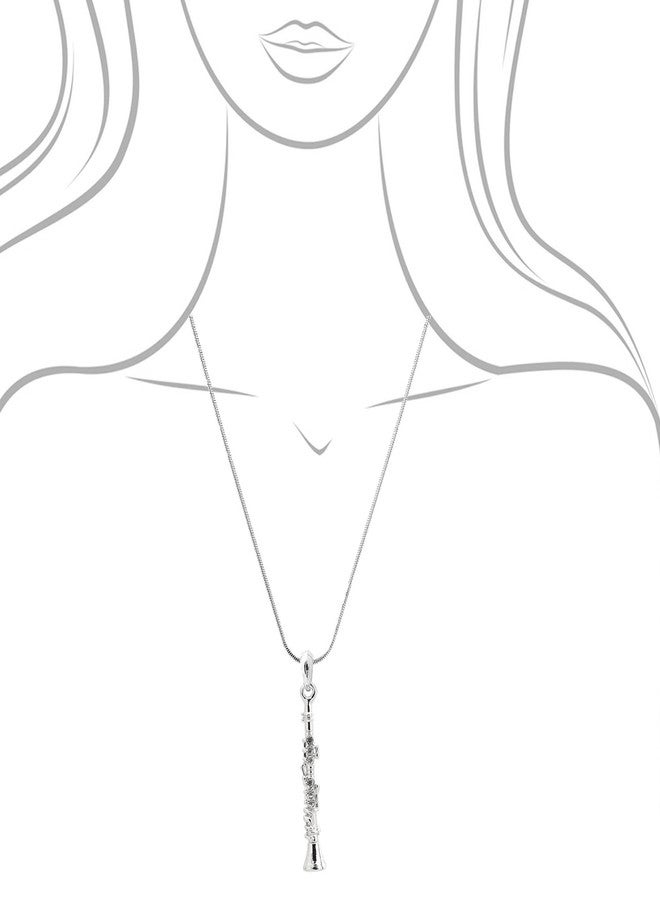 سبيننج دايزي قلادة سبينينغ ديزي مطلية بالفضة على شكل آلة موسيقية خشبية (كلارينيت) - Image 4