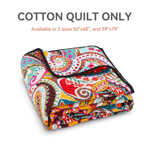 Qucover Cotton Quilted Throw Blanket, Soft Boho Quilt 59"x79", Bright Colorful Red, Orange, Pink and Blue Reversible Paisley Lightweight Quilts for Couch Sofa Beds - Image 3