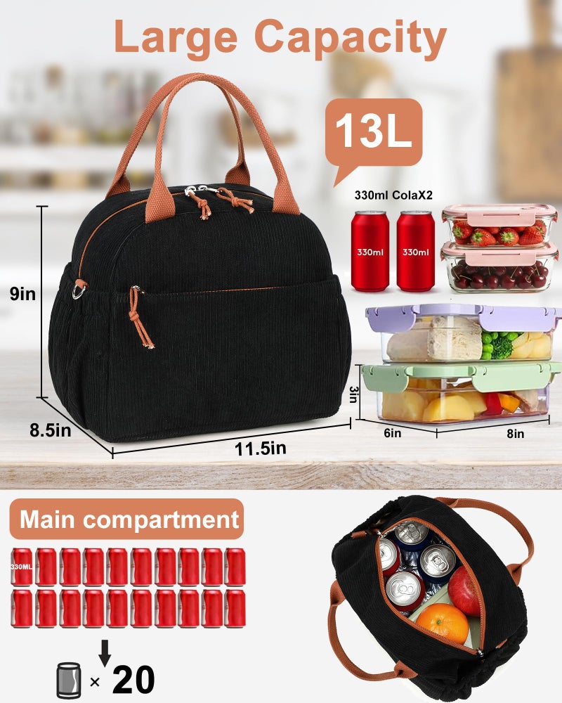 Bluboon Lunch Bag for Women Cute Corduroy Lunch Tote Bags with Shoulder Strap Reusable Insulated Lunch Box Large Capacity Reusable Insulated Cooler for Work Picnic or Travel (13L) - Image 2