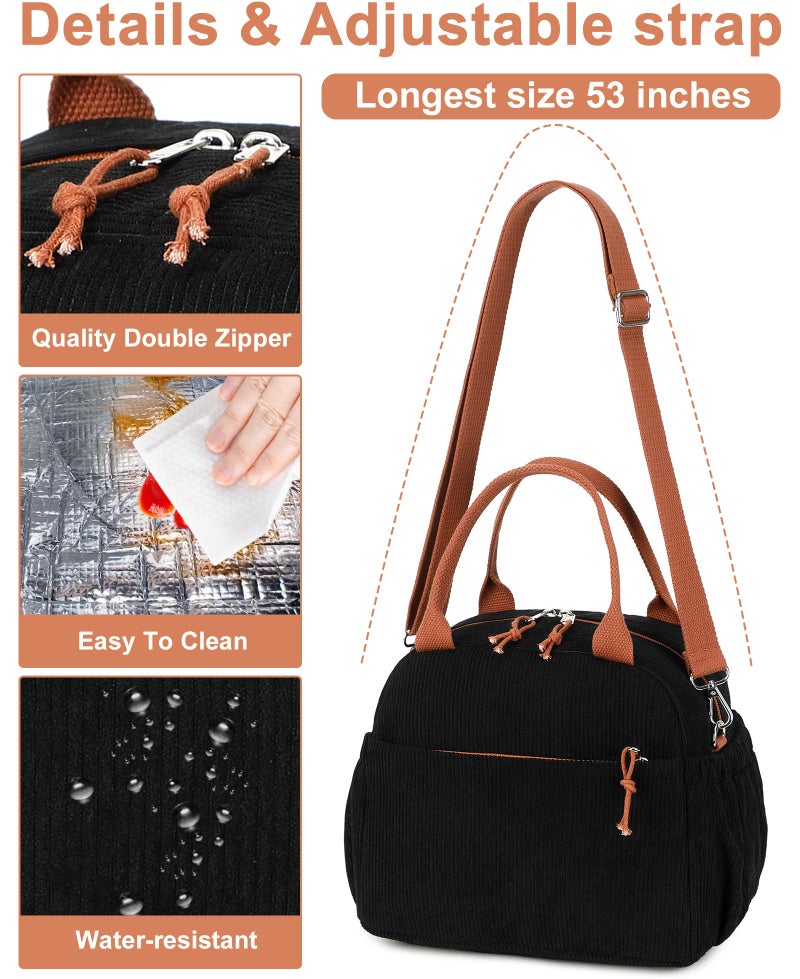 Bluboon Lunch Bag for Women Cute Corduroy Lunch Tote Bags with Shoulder Strap Reusable Insulated Lunch Box Large Capacity Reusable Insulated Cooler for Work Picnic or Travel (13L) - Image 5