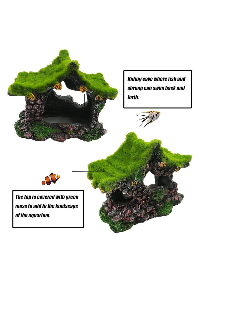 SYOSI Aquarium Decoration House 2 Pack Resin Hollow Hideout House Fish Log Driftwood Fish Tank Accessories Cave Ornament for Small Fish Shrimp to Rest and Breed Hiding - Image 2