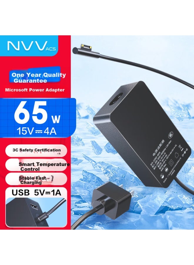 Nvv Compatible 65W Power Adapter Cable For Microsoft Surface Pro 5/6/7/8/X/Go/Laptop3/4, Suitable For Surface Charger And Tablet Laptops - Image 1