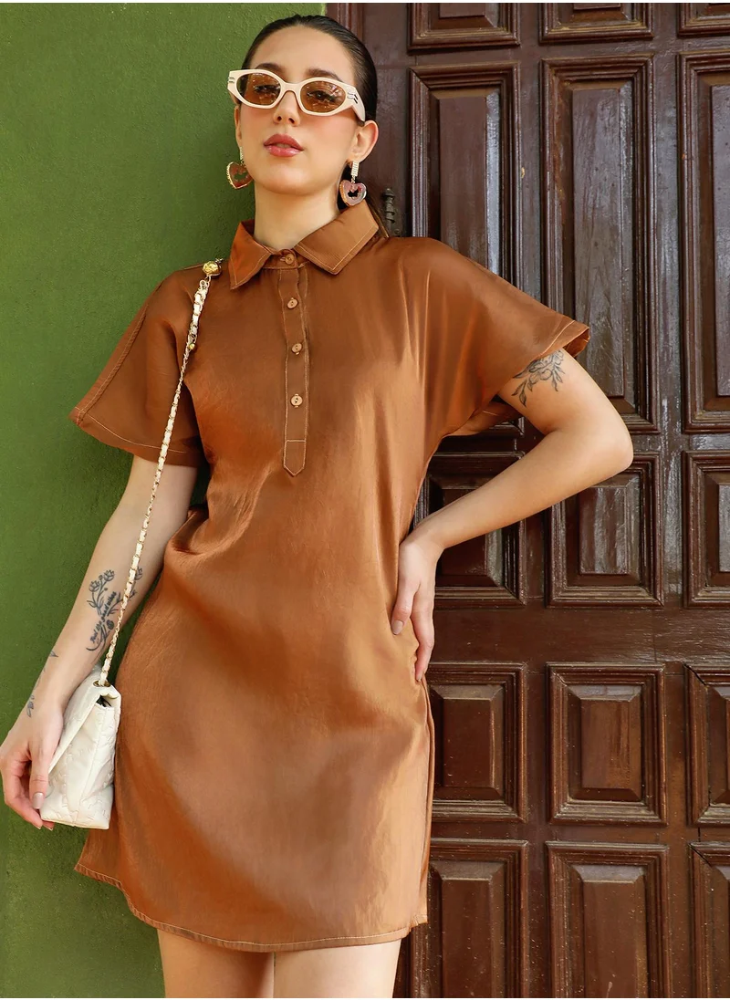 PINACOLADA Women's Ash Brown Metallic Textured Mini Dress