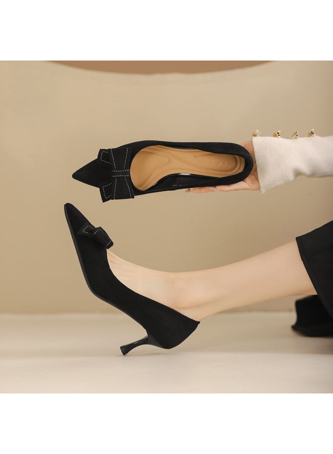 Amore Elegant French Classic Single Shoes For Women, Spring And Summer Style, Bow-tie Detail, Slim Heel, Suede High Heels For Women - Image 4
