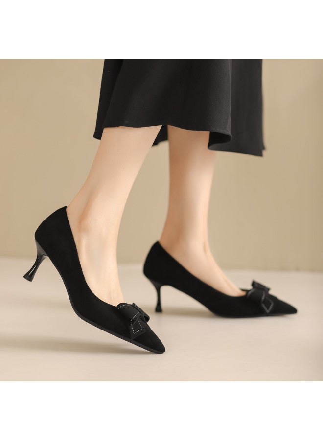 Amore Elegant French Classic Single Shoes For Women, Spring And Summer Style, Bow-tie Detail, Slim Heel, Suede High Heels For Women - Image 5