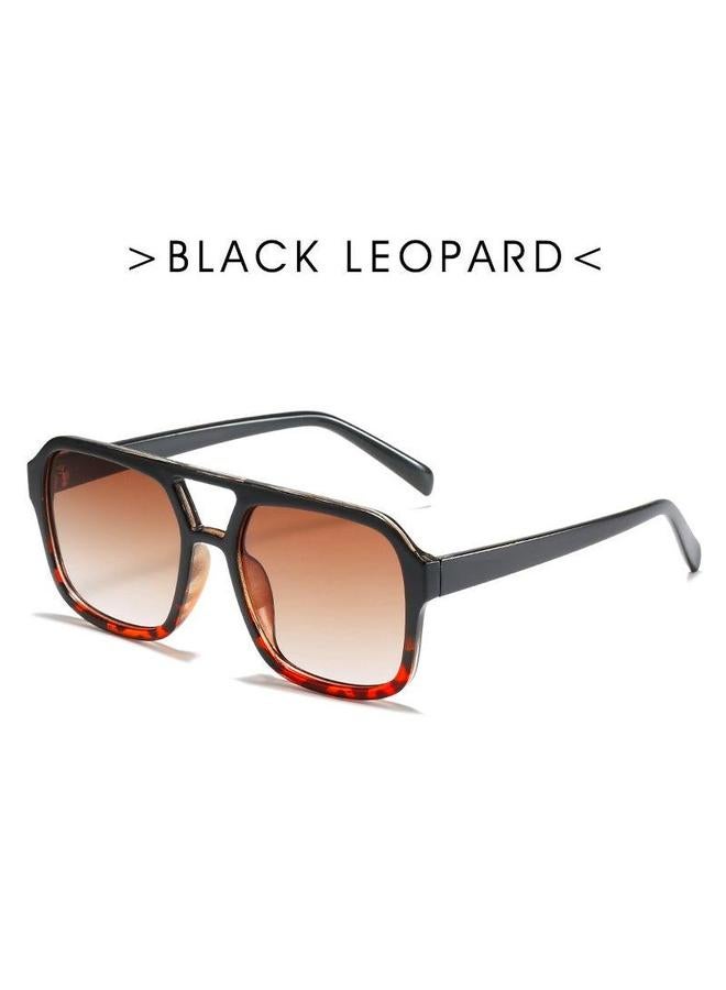 Korean Fashion Square Sunglasses Retro Unisex Black top and leopard print bottom