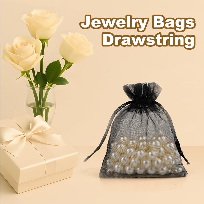 Crweety 50 Pcs Black Organza Bags 3x4 Inch, Small Mesh Gift Bags Drawstring for Jewelry Bracelet Packaging, Premium Sheer Gift Pouch for Wedding Party Favor & Christmas Halloween Treat - Image 5
