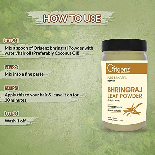 Origenz Bhringraj Powder 100 gm for Hair Mask, Pack, Scalp Health, Nourihment, Anti-Dandruff | Natural Eclipta alba/False Daisy/Karisalankanni/Gunta galagaraku | In Jar 3.53 oz - Image 4