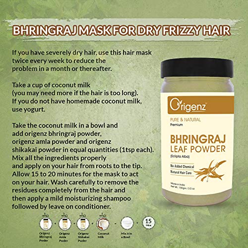 Origenz Bhringraj Powder 100 gm for Hair Mask, Pack, Scalp Health, Nourihment, Anti-Dandruff | Natural Eclipta alba/False Daisy/Karisalankanni/Gunta galagaraku | In Jar 3.53 oz - Image 3