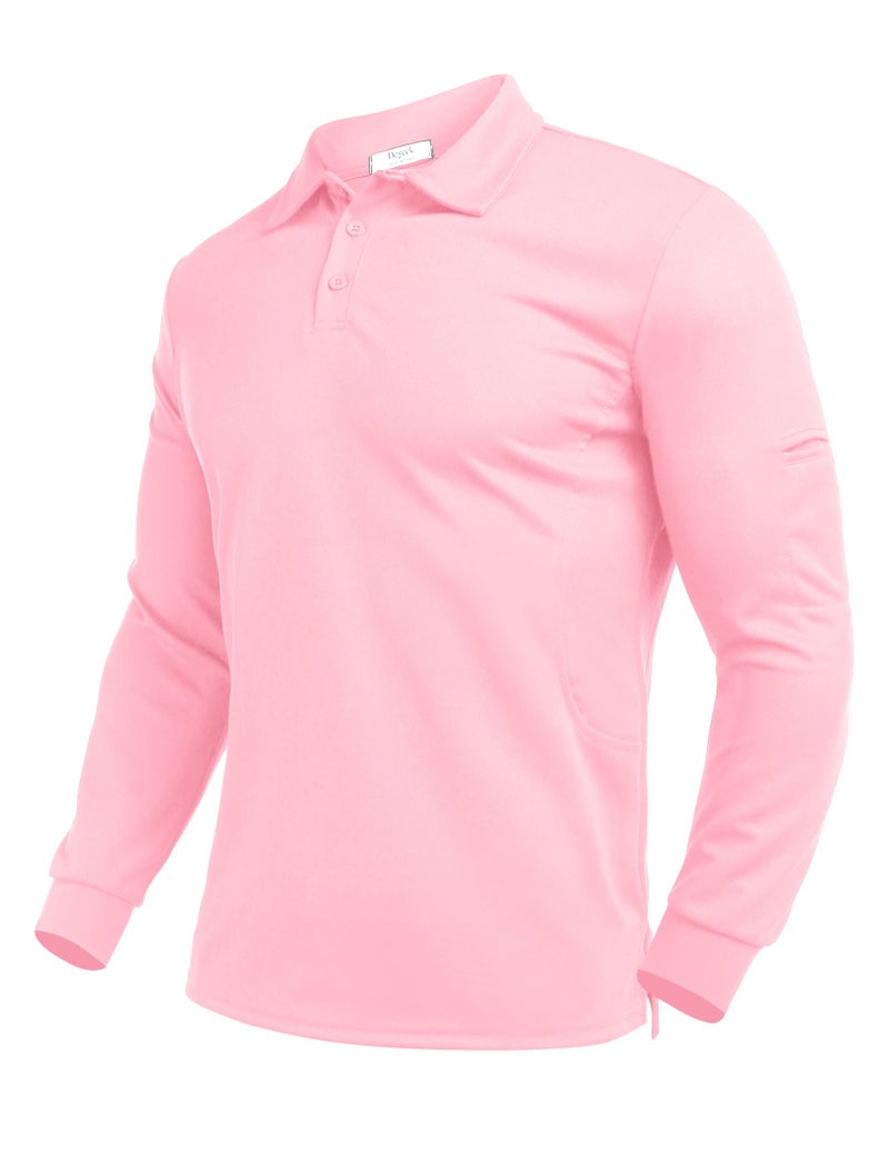 Deyeek Mens Polo Shirts Quick Dry Black Long Sleeve Polo Shirts for Men UPF 50+ Sun Protection Golf Polo Shirts Pink - Image 1