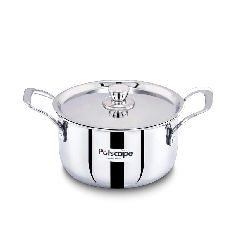 POTSCAPE Triply Stockpot with Lid, 18 cm Capacity 2.6 LTR | Triply SAS Construction | | Induction Compatible Dishwasher Safe | Sturdy Handle | Casserole/Biriyani Pot with Lid - 5 Year Warranty - Image 3