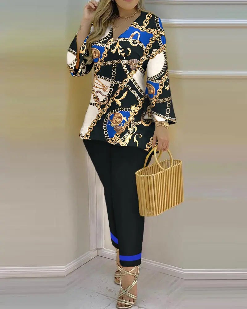 2023 Spring V-Neck Long Sleeve Fashion Suit for Women color printing - Image 2