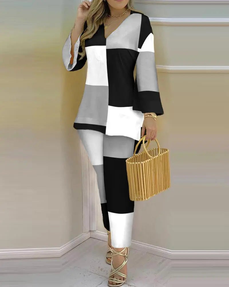 2023 Spring V-Neck Long Sleeve Fashion Suit for Women color printing - Image 5