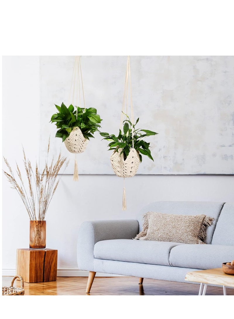 SYOSI 2 Packs Jute Crochet Long Plant Hanger for 3 Inch to 12 Pots, Macrame Holder Rope Boho with S Shaped Hooks Home Decor (White) - Image 2