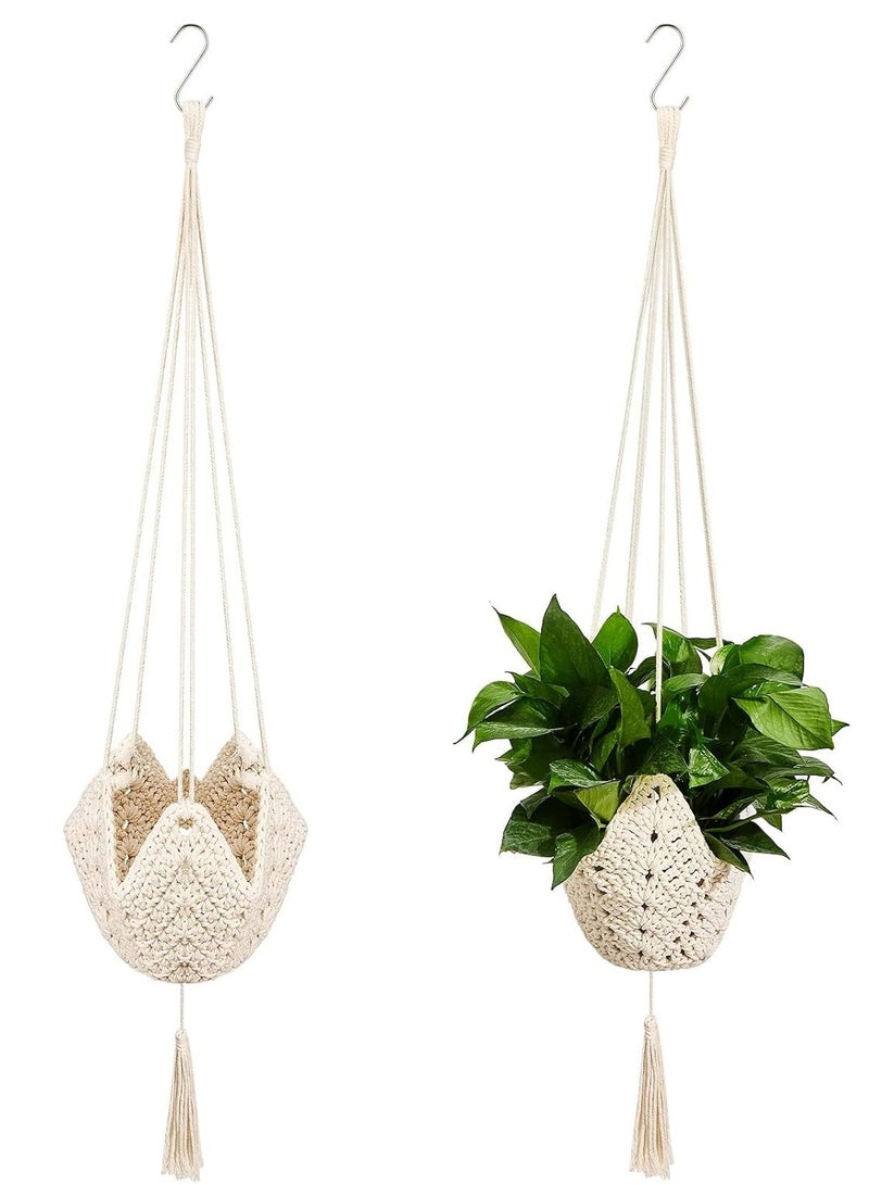 SYOSI 2 Packs Jute Crochet Long Plant Hanger for 3 Inch to 12 Pots, Macrame Holder Rope Boho with S Shaped Hooks Home Decor (White) - Image 1