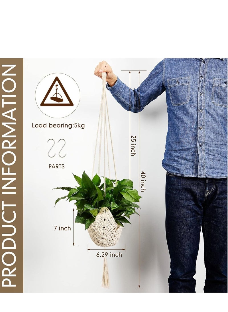 SYOSI 2 Packs Jute Crochet Long Plant Hanger for 3 Inch to 12 Pots, Macrame Holder Rope Boho with S Shaped Hooks Home Decor (White) - Image 5