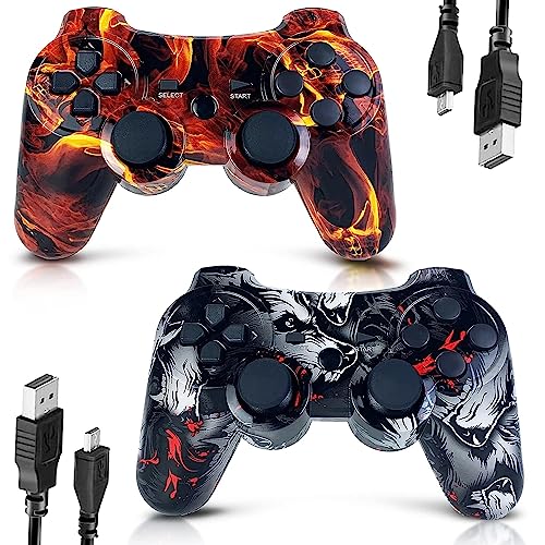 CHENGDAO Controller for PS3 Controller 2 Pack for PlayStation 3 High-Performance Wireless Controller with Double Vibration Motion Control, Flame&Wolf - Image 1