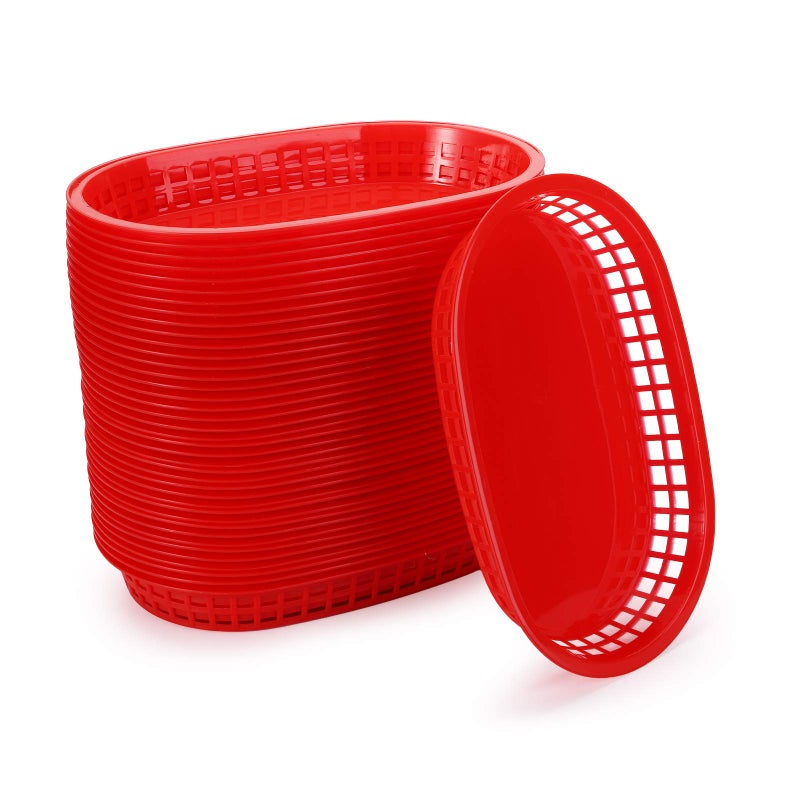 Cedilis 40 Pack Fast Food Baskets 105 x 7 Inch Plastic Baskets Food Service Tray for Hot Dogs Burgers Sandwiches Fries Barbecues Picnics Parties red