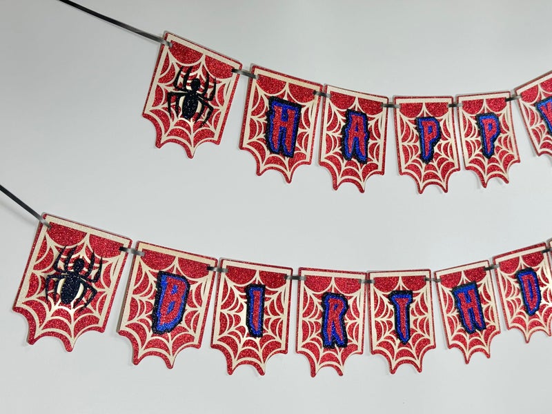 مانجو قصاصات ورقية عيد ميلاد سعيد SpiderThemed Banner Superhero مستوحاة من زخرفة الحفلات مثالية لاحتفالات الأطفال والمراهقين - Image 1