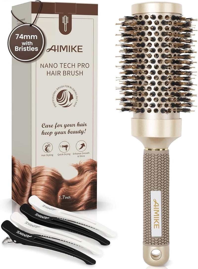 AIMIKE Round Hair Brush Nano Thermal Ceramic Ionic Tech Round Brush RoundBrushes for Blow Drying with Boar Bristles Barrel Brush for Styling CurlingAdd Volume Shine 74mmBarrel 43mm