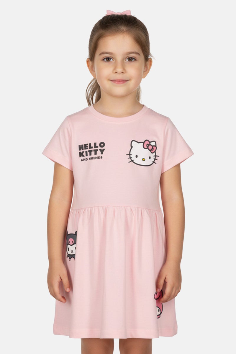 Disney X Hello Kitty Toddlers Girl Crew Neck Graphic Print Dress, Pink - Image 1